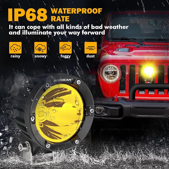 Auxbeam 4 Inch 72W Amber Fog Lights, 2PCS 7200LM LED Round Offroad Light Pods, Yellow Spot Beam Driving Off Road Work Light Bar with Wiring Harness Kit for Jeep Vehicle Pickup Trucks ATV UTV SUV