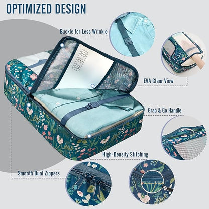 Veken 8 Set Packing Cubes for Travel Essentials,Anti-Wrinkle Buckled Suitcase Organizer for Shoe & Toiletry Bag,Carry On Luggage Bag with 99+ Count Mesh Holes for Airplane & College Dorm Accessories