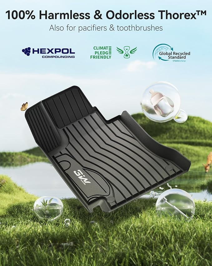3W Floor Mats & Cargo Liner for Mercedes Benz C-Class 2022-2025 2026 C300/C43 AMG/C63 AMG S E (Fit Sedan Only), TPE All Weather 1st & 2nd Row Set Floor Liner for Benz C-Class Car Mats