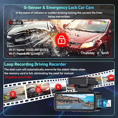 Dash Cam Front and Rear, 4K Dash Cam Built-in 5.8G WiFi GPS ADAS, 3.2" IPS Screen Dash Camera for Cars with Free 32GB Card,G-Sensor,Loop Recording,WDR,Night Vision Dashboard Camera