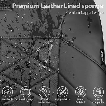CAR PASS Memory Foam Leather Car Seat Covers Full Set, Breathable Perforated Nappa Leather Seat Covers Full Set, Comfort Universal Fit for Most SUV Truck Sedan, Airbag Compatible 5 Seats All Black