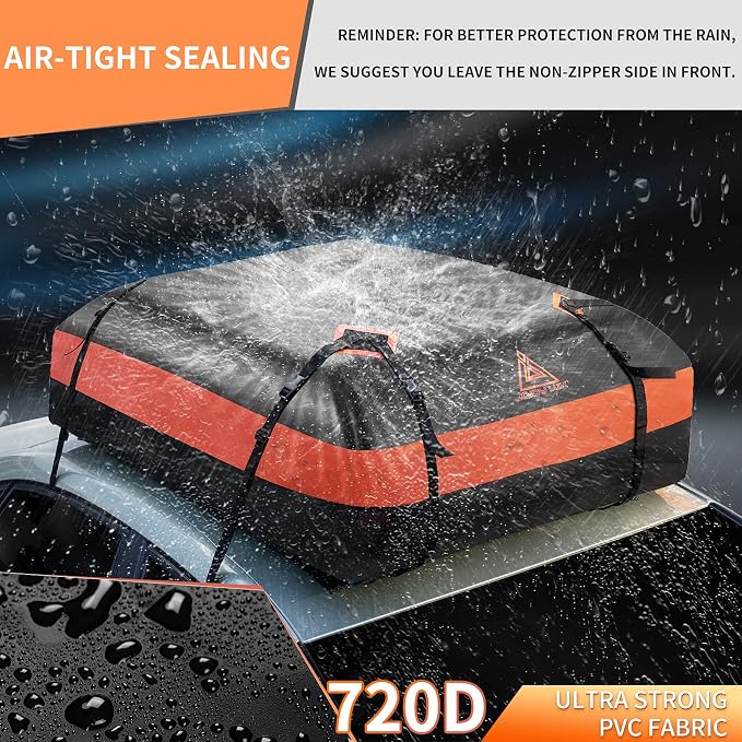 Car Rooftop Cargo Carrier Bag, 15 Cubic Feet Waterproof Heavy Duty 720D Car Roof Luggage Bag for All Vehicle with/Without Racks - Storage Bag, Anti-Slip Mat, 4 Door Hooks