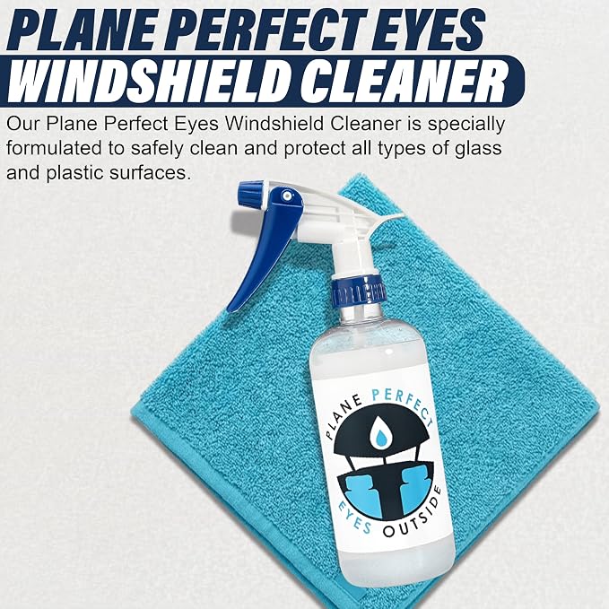 Plane Perfect Eyes Outside Windshield Cleaner - Aviation & Multi Surface Glass, Plastic, Plexiglass - Streak Free, Non Abrasive, Reduces Fog, UV Safe for Airplanes, Cars, Boats & LCD Screens | 128 Oz