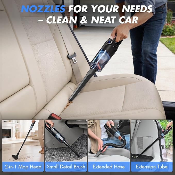 28PCS Car Detailing Kit Interior Cleaner, Car Interior Cleaning Kit with Cordless Handheld Vacuum, 2-in-1 Mop, Interior Car Detailing Brushes, Windshield Cleaner, Car Accessories Gift for Men Women
