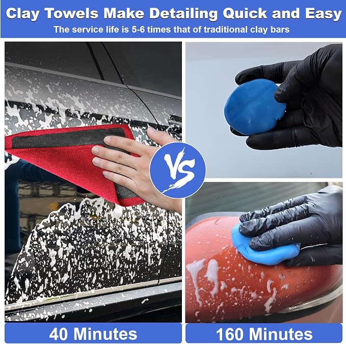 Clay Towel 2 Pack 12 x 12 Inch, Clay Bar Towel for Auto Detailing Microfiber Car Cloth Cleaner Automotive for Car Detailing (2, Red, 12 x 12 Inch)