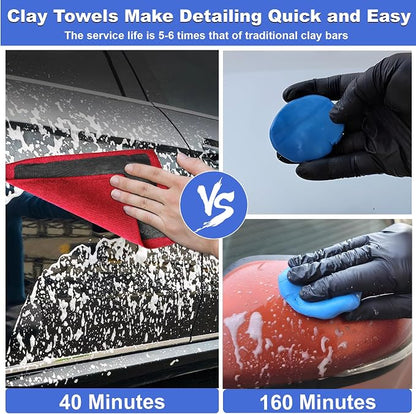 Clay Towel 2 Pack 12 x 12 Inch, Clay Bar Towel for Auto Detailing Microfiber Car Cloth Cleaner Automotive for Car Detailing (2, Red, 12 x 12 Inch)