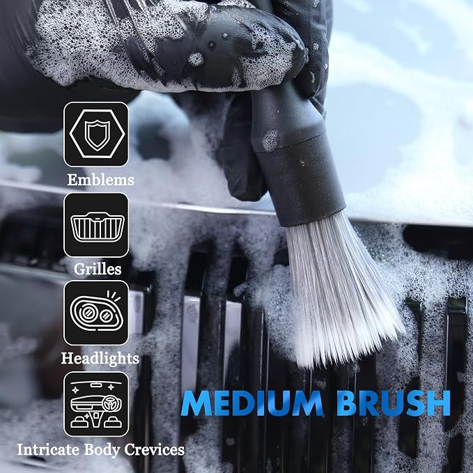 3 Pcs Car Detailing Brush Set - Car Interior Detailing Brush【Not Easy to Shed Bristles】- Automotive Interior Cleaning Brush for Air Vent, Leather Seat, Wheels, Emblems