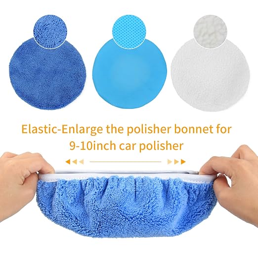 10PCS 9-10 inch Polisher Pad Bonnet Orbital Car Buffing Polishing Pad Cover - 5PCS Microfiber, 3PCS Wax Buffer, 2PCS Woolen Fleece Polishing Bonnet