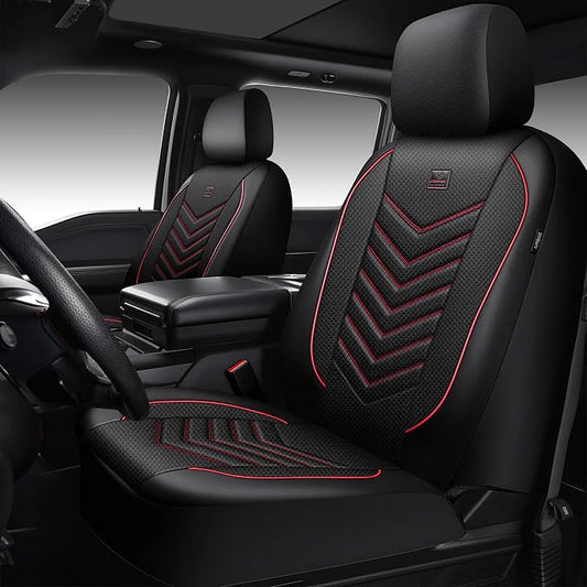 CAR PASS 3D Foam Mesh Leather Car Seat Covers Front Seats, Breathable Front Seat Cover for Cars, Comfortable Universal Fit for SUV Truck Sedan Automotive Anti-Slip Airbag Compatible, Black and Red