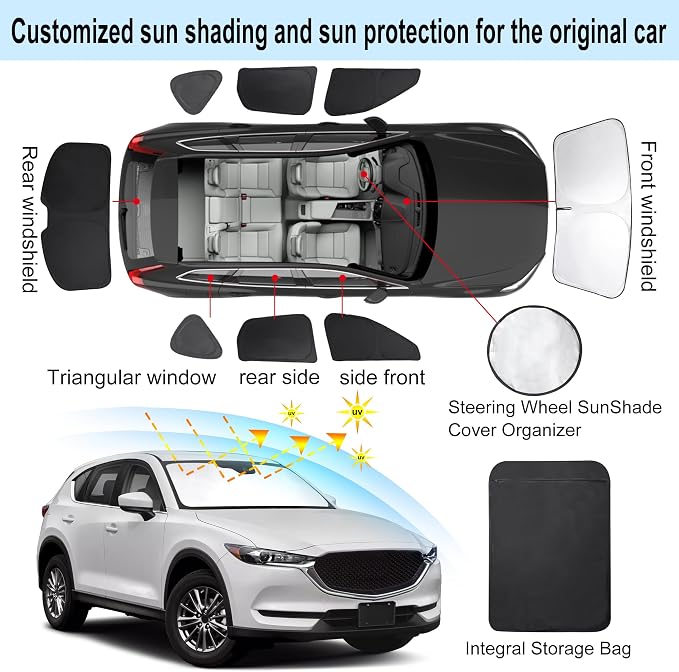 TINGLU Window Shades for Mazda CX-5 2017-2025 2026 Accessories Car Side Full Windows Rear Triangular Windshield Sun Shade Sun UV Rays & Privacy Protection for Camping,Napping,and Relaxing 8PCS