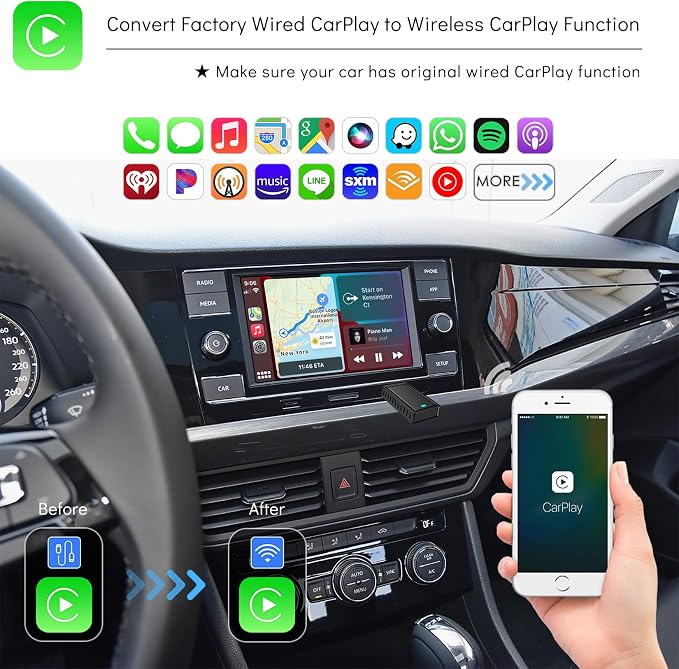 2IN1 Wireless CarPlay Android Auto Adapter for Apple iPhone ＆ Android (2025-2026 Upgrade), Convert Original Wired to Wireless CarPlay Adapter USB Dongle, Plug & Play, Fast Stable Connection