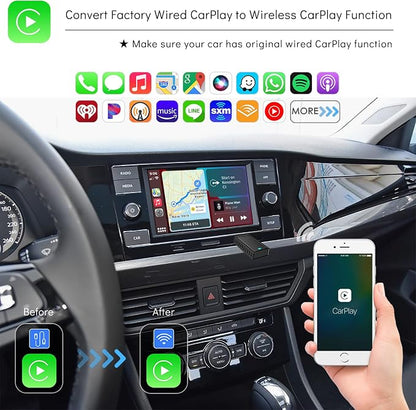 2IN1 Wireless CarPlay Android Auto Adapter for Apple iPhone ＆ Android (2025-2026 Upgrade), Convert Original Wired to Wireless CarPlay Adapter USB Dongle, Plug & Play, Fast Stable Connection