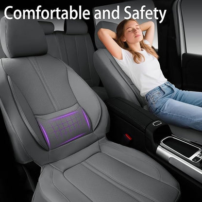 CAR PASS Nappa Leather Seat Covers Full Set, 3D Foam Faux Leather Car Seat Covers with Lumbar Support, Water Resistant Grey Seat Covers Car seat Cover Universal Fit for Cars SUV Truck Vehicles, Gray