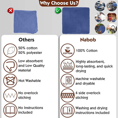 Nabob Wipers Shop Towels 50 Pack Cotton Rags Size 14"x14" Commercial Grade (50 Pack, Blue)