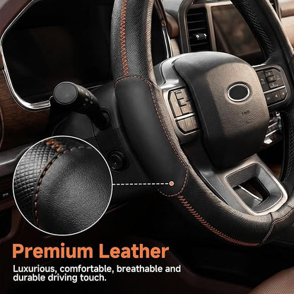 West Llama Customized Auto Car Steering Wheel Cover for Dodge RAM 1500 2500 3500, 15.5-16 inch(Black+Orange-Large Size)