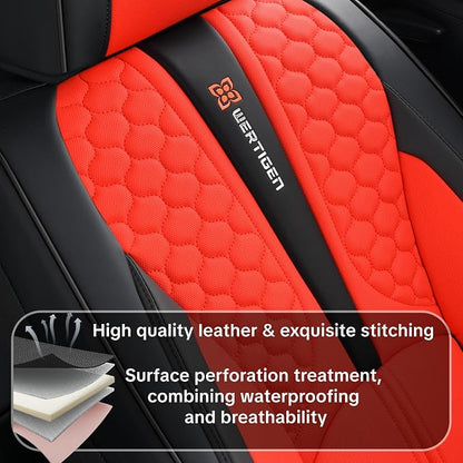 Car Seat Cover Set, Automotive Interior Accessories, Red, Waterproof Leather, With Lumbar Support, Airbag Compatible, 5-Piece Full Set, Pet-Friendly Car Seat Covers, Fits Suvs, Sedans, Pickup Trucks