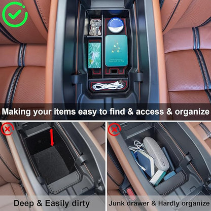 Center Console Organizer Tray Compatible with 2026 2025 2024 2023 Mazda CX-50 Armrest Organizer Tray Secondary Storage ABS Plastic Accessories (Red)