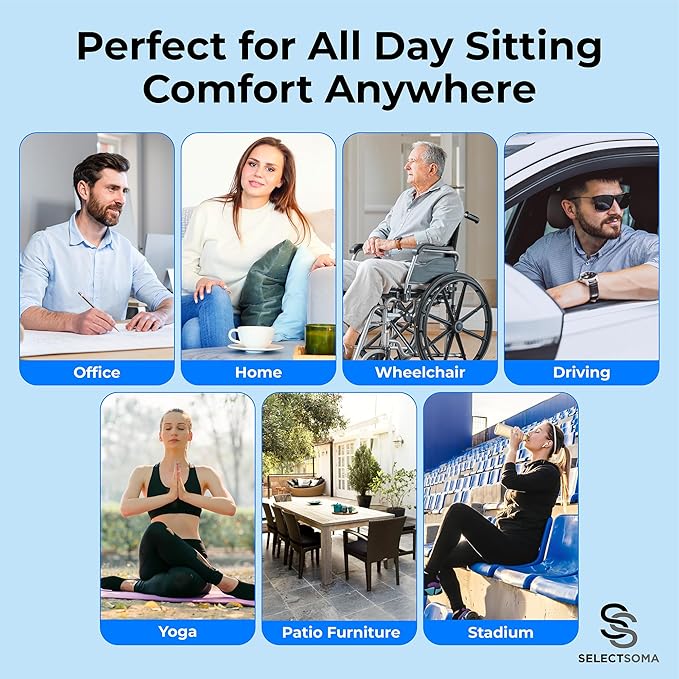 SelectSoma Super Large Gel Seat Cushion for Long Sitting - 18.5" x 17.5" - Breathable Cooling Design - Pressure Relief for Sciatica, Tailbone & Back - Office Chair, Wheelchair, Car & Truck Cushion