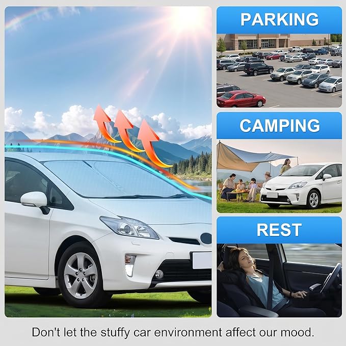 Custom Fit Windshield Sun Shade for Toyota Prius 2010-2015 | Custom Fit Windshield Cover, Blocks UV Rays, Double-Layer Heat Shield, Durable Frame, Easy Fold & Storage