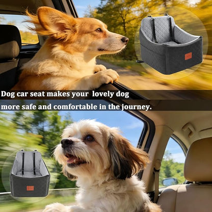 Dog Car Seat for Small Medium Dogs,Detachable Washable Dog Booster Seat Under 35lbs, Pet Car Seat Travel Bed with Storage Pockets and Safety Belt (Black/Grey, Medium)
