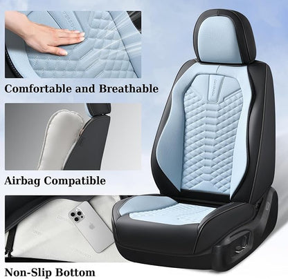Coverado Seat Covers, Leather Seat Covers for Front Seats, Black and Blue Car Seat Covers, Waterproof Car Seat Protectors, Auto Seat Cushion, Front Driver Seat Cover Universal Fit Most Cars SUV