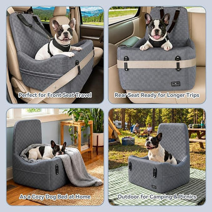 PETSFIT Dog Car Seat for Small/Medium Dogs Up to 35 lbs – Patented Safety System, 5" Memory Foam Pet Booster Car Seat, Fully Detachable and Washable Dog Carseat with 2 Storage Pockets (Grey)