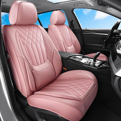 Pink Leather Car Seat Covers Front Seats, Luxury Automotive Seat Covers with Lumbar Support, Waterproof Pink Car Accessories Seat Protector Universal Fit for Most Cars Trucks Pick-ups SUVs