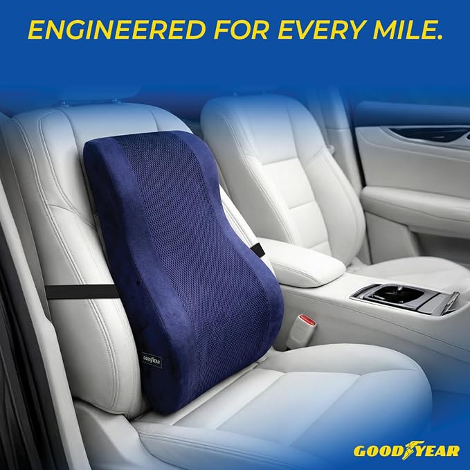Ergonomic Lumbar Support Pillow for Office Chair and Car Seat - Memory Foam Back Support Lumbar Pillow, Premium Cushion Chair Support for Lower Back Pain Relief and Versatile Use - Black (Blue)