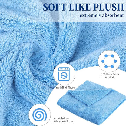 Tallew 16 Pcs 15 Pcs Car Microfiber Towels Buffing Drying Wash Cleaning Cloths Plush Large Towels Thick Care Polishing Detailing Waxing Scratch Proof Towel, 15.75 x 15.75 Inch (Light Blue)
