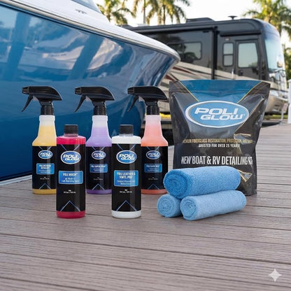 Poli Glow® 16 oz Vehicle Detailing Kit – All-in-One Cleaner & Protectant Set for Cars, Boats & RVs – Includes Interior, Exterior, Leather & Ceramic Detailers + Microfiber Towels – 7-Piece Kit