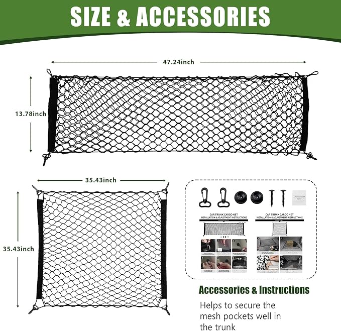 Trunk Cargo Net for 2010-2024 Toyota 4Runner 2 Row Model Only, Trunk Organizer Luggage Mesh Net Anti-Slip Rear Cargo Netting for 4 Runner SUV Accessories(Envelope Style+Floor Style)