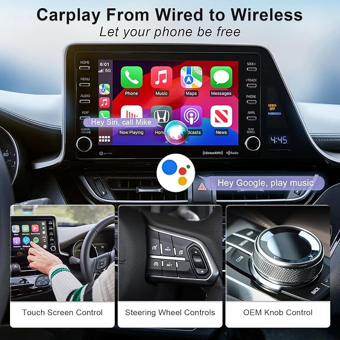 Wireless CarPlay Adapter Android Auto, 2 in 1 Wired to Wireless Carplay Dongle Fit for Factory Wired CarPlay/Android Auto Cars 2016+, 5GHz WiFi Low Latency Plug & Play Online Update Black