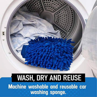 Ultra Plush Microfiber Car Wash Mitt - Scratch-Free, Lint-Free, Extra Absorbent, Machine Washable - Detailing Chenille Cleaning Mitt Perfect for Cars, Trucks, Motorcycles, and Household Surfaces