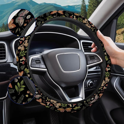 GENANY Green Moth Steering Wheel Cover, Non Slip Polyester Car Wheel Protector for Car SUV Truck, Universal 15 Inch