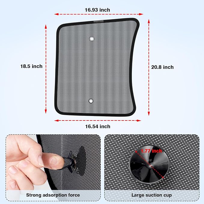 KUST 2PCS 20''*16.9'' Side Window Shades for Semi Truck/Heavy Duty Truck - Kenworth T680 / T880 / W990 (All Years) - Mesh Shade with Suction Cup - Semi Truck Accessories