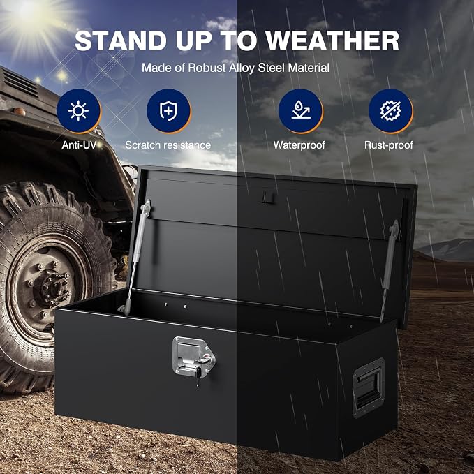 Yizosh 30 Inch Steel Heavy Duty Truck Bed Tool Box, Trailer Tongue Tool Box with Lock and Keys, Tool Box for Storage, Utility Trailer Tool Box for Truck, Pickup, RV, Trailer
