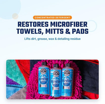 Chemical Guys Microfiber Wash Detergent, Concentrated, Fresh Citrus, 64 oz | Microfiber-safe concentrate for towels, mitts, and pads; lifts dirt, grease, and wax, restores softness, no softener needed