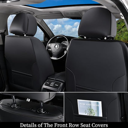 Coverado Car Seat Covers Full Set, 5 Seats Universal Seat Covers for Cars, Breathable Fabric& Faux Leather Auto Seat Cushions, Front and Rear Seat Protectors Fit for Most Sedans SUV Truck, Black