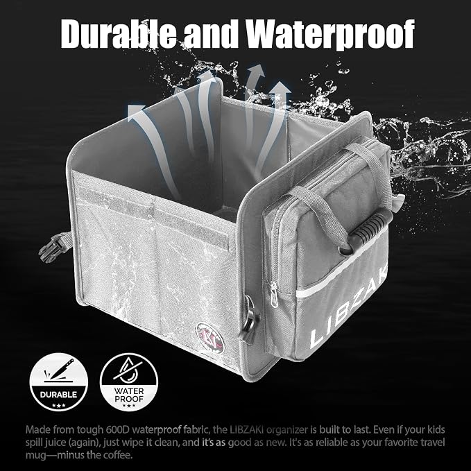 LIBZAKI Car Trunk Storage Organizer, Collapsible Trunk Storage Box for Car Truck SUV-Gray