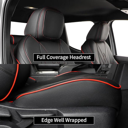 EKR Tacoma Car Seat Covers Custom for Toyota Tacoma (Only for Hybrid) 2024 2025 2026 Double cab TRD Sport,TRD Off-Road,Limited,Trailhunter - Full Set,Leather(Black with Red Trim)