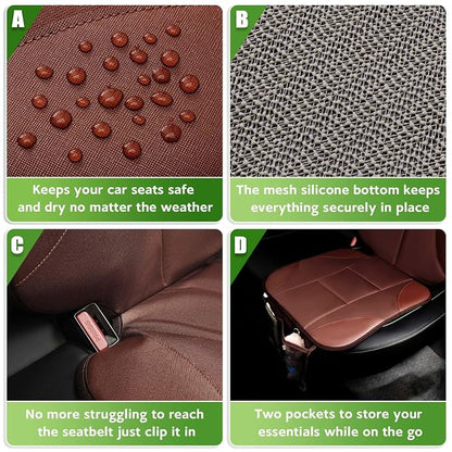 Siivton Car Seat Protector for Kids, Anti-Slip Design, Thick Padding, Prevents Seat Marks, 2 Storage Pockets for Toys & Snacks, Fits Most Cars, Black (Brown, 1 Pack)