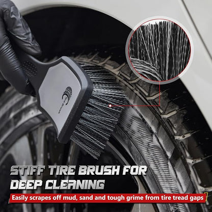 BMLEI Wheel & Tire Brush Set, 2 Pack Car Wheel Brush & Tire Cleaner Brushes, Soft Bristle Rim Brush and Stiff Tire Scrub Brush, Scratch-Free Wheel Cleaning Kit for Car Detailing, Trucks, SUVs