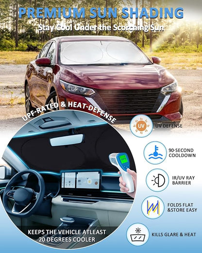 Sun Shade for Sentra Windshield Sunshade Custom Fit Nissan Sentra 2020-2025 2026 Accessories Front Window Cover Retractable Sun Visor Protector Keep Interior Cool UV Blocker
