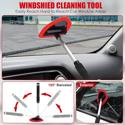 17PCS Car Cleaning Kit, Car Interior Detailing Kit with Red High Power Handheld Vacuum, Detailing Brush Set, Windshield Cleaner, Cleaning Gel, Complete Auto Accessories for Women