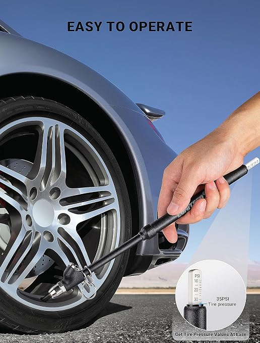LUMITECO 2-Pack Dual Head Tire Pressure Gauge, Heavy Duty Truck Tire Air Gauge Range 10-150PSI 1-10Bar, Straight-On Pencil Air Pressure Gauge Extended Tube for Semi Truck, Car Tire Pressure Checker