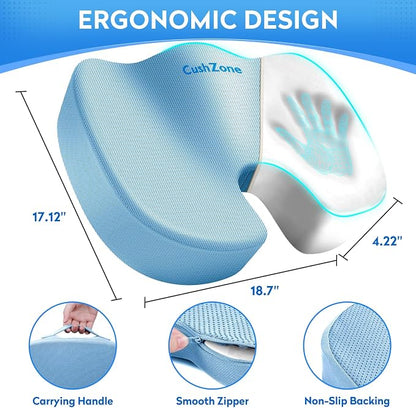 XXL Seat Cushion Office Car Seat Cushion, Memory Foam Cushion for Office Chair, Car Seat, Airplane, Bleacher Non-Slip Chair Pad (Light Blue