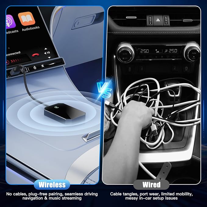2026 Upgraded Wireless CarPlay Adapter for iPhone – Convert Factory Wired to Wireless Plug-and-Play USB-A/USB-C, No Latency Siri/HD Nav, Compatible with Car with Wired CarPlay & iOS 10+