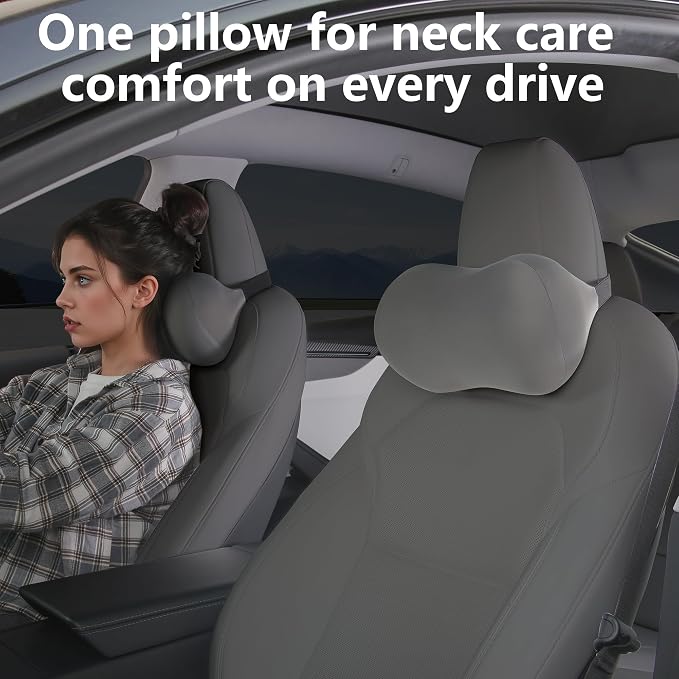 Car Headrest Pillow for Neck Support Memory Foam Car Neck Pillow Universal Fit Head Rest Travel Pillow Car Pillow for Pain Relief While Driving Grey 2pc