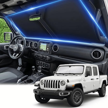 Custom Fit Windshield Sun Shade for Jeep Gladiator 2020-2025, Double Layer 240T Front Window Visor, Foldable UV Ray Blocking Summer Car Accessory