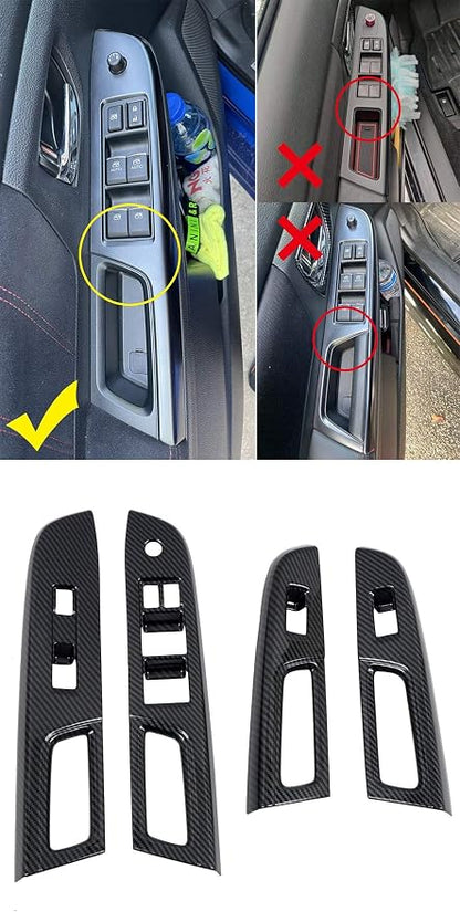 HIGH FLYING Carbon Fiber Grain Car Interior Accessories Window Switch Regular Cover Trim Kit ABS 4pcs LHD ONLY for Subaru WRX STI 2017 (Only Fit Year of 2017)
